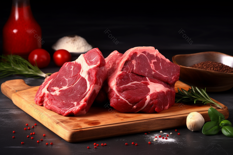 鲜切牛肉菜板配菜配料小葱酱料香料餐饮食材摄影,高清,摄影图,摄影图片,图片大全,摄影图免费下载